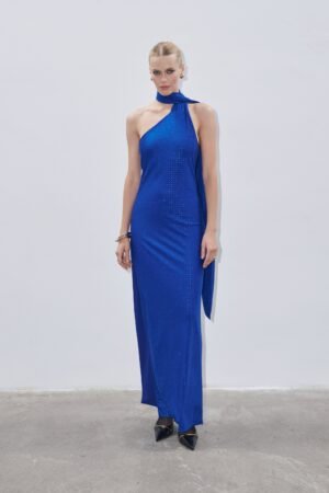 SCARF NECK DRESS BLUE